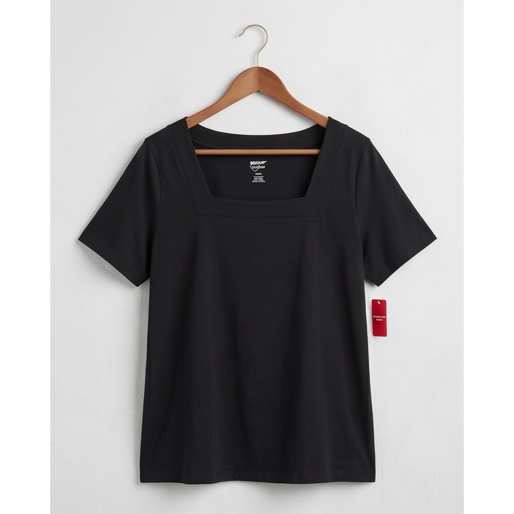 Avenue 22/24 Your Tee Black Square Neck Short Sleeve Top Plus Size NWT